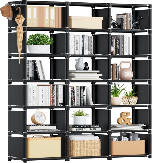 Mavivegue Bookcase, 18-Cube Extra Large Book Shelf, DIY Cube Storage Organizer for Bedroom, Living Room, Home Office – Black
