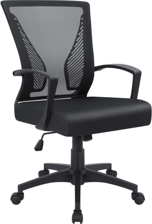 Furmax Office Chair Ergonomic Computer Desk Mesh Chair Mid Back Swivel Lumbar Support with Armrest (1, Black)