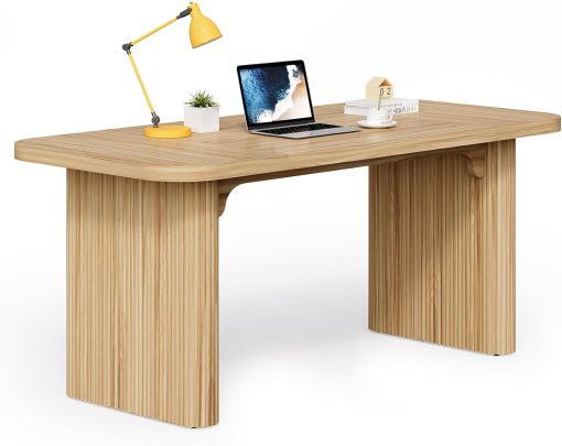 LITTLE TREE 62-Inch Home Office Computer Desk, Large Writing Desk with Textured Double Base, 5 ft Conference Meeting Seminar Table for Office