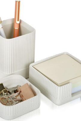 Aesthetic Desk Organizer Set of 3 For Your Office – Sturdy Concrete...