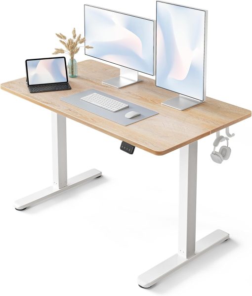 FEZIBO Standing Desk, Height Adjustable Computer Desk 48″x24″, Sit Stand Workstation for Home Office,Oak