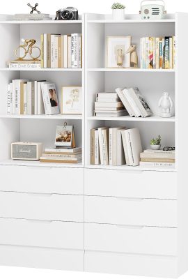DICTAC Bookcase Set of 2 with 3 Drawers 73.23” White Bookshelf Storage Cabinets with Shelves and Drawers Kitchen Pantry with Microwave Stand,Storage Organizer for Living Room,Office,Study, Bathroom DICTAC Bookcase Set of 2 with 3 Drawers 73.23” White Bookshelf Storage Cabinets with Shelves and Drawers Kitchen Pantry with Microwave Stand,Storage Organizer for Living Room,Office,Study, Bathroom