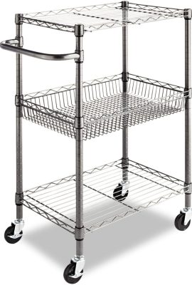 Alera Three-Tier Wire Rolling Cart, 28w x 16d x 39h, Black Anthracite Alera Three-Tier Wire Rolling Cart, 28w x 16d x 39h, Black Anthracite