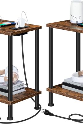 HOOBRO Side Table with Charging Station, Set of 2 End Tables with...