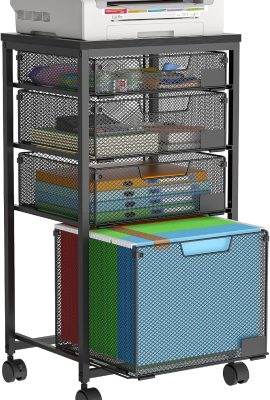 Rolling File Cart with 4 Storage Drawers, Filing Cabinet for Home Office, Hanging File Folder Organizer with Wheels Under Desk, Utility Craft Cart Printer Stand, Black, Patent Pending