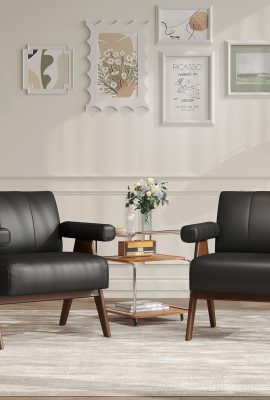 JIASTING Mid Century Modern Accent Chair Set of 2, Black Leather Office...