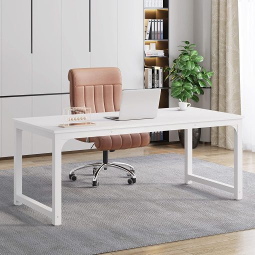 Tribesigns Modern Computer Desk, 63 x 31.5 inch Large Executive Office Desk Computer Table Study Writing Desk Workstation for Home Office, Spliced Desktop, White