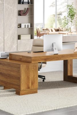 LITTLE TREE 63″ L Shaped Executive Desk with Storage, Farmhouse...