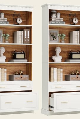 Tribesigns 5-Shelf Bookcase with File Cabinet Drawer, 72″ Tall Bookshelf, Modern Free-Standing Wood Bookcase, Large Open Display Storage Book Shelf for Living Room (2, White)