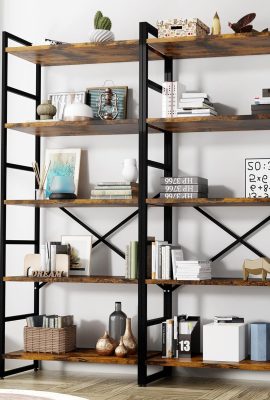 Shintenchi 2 Pieces 5 Tiers Bookshelf, Classically Tall Bookcase Shelf,...