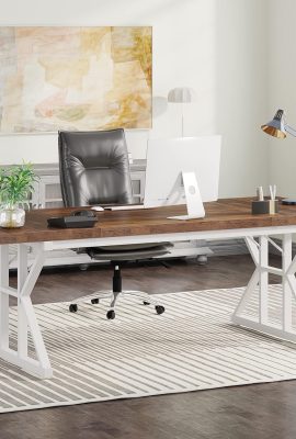 Tribesigns 70.8-Inch Executive Desk, Large Computer Office Desk Workstation, Modern Simple Style Laptop Desk Study Writing Table Business Furniture for Home Office (Brown/White, 70.8 Inch)