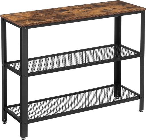 VASAGLE 40″ Industrial Console Table, 3 Tier Entryway Table with Storage Shelf, Narrow Sofa Tables for Living Room, Hallway, Entrance Hall, Corridor, Bedroom, Rustic Brown and Black ULNT81BX