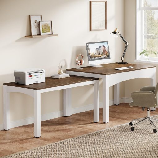 Tribesigns 94.5” Two Person Desk, Extendable Long Double Desk for 2 Person, Modern Computer Desk Study Writing Table for Office, Brown & White