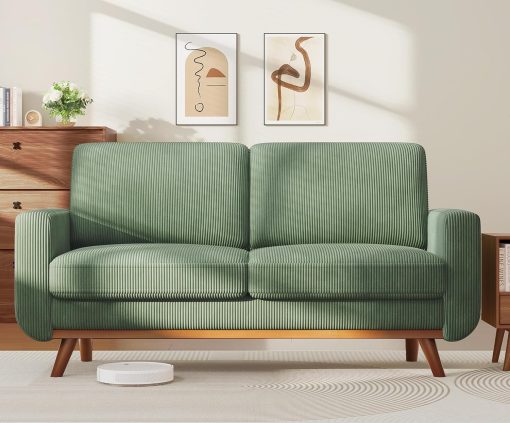Vesgantti 68″ Loveseat Sofa – Green, Comfy Corduroy with Spring Cushion, Solid Wood Frame, Modern Deep Seat, Bedroom & Living Room, Office Couch