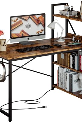 IRONCK Computer Desk 47″ with Power Outlet and Storage Shelves,...