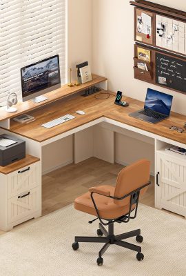 63″ Farmhouse L Shaped Executive Desk with Drawers & Storage... 63″ Farmhouse L Shaped Executive Desk with Drawers & Storage...