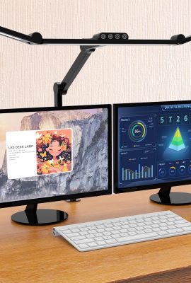 Micomlan Led Desk Lamp with Clamp, Architect Desk Lamp for Home Office with Atmosphere Lighting, 24W Ultra Bright Auto Dimming Computer Light Stepless Dimming and Tempering LED Table Light