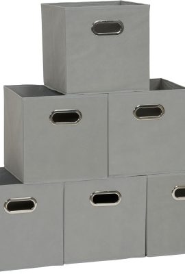 Household Essentials 84-1 Foldable Fabric Storage Bins | Set of 6 Cubby Cubes with Handles | Gray