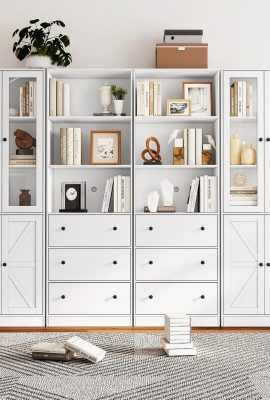 71″ Tall Bookshelves Set of 4, 2 Bookcases with Drawers &... 71″ Tall Bookshelves Set of 4, 2 Bookcases with Drawers &...