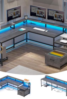 SEDETA L Shaped Office Desk, 66″ Home Office Desk with File...