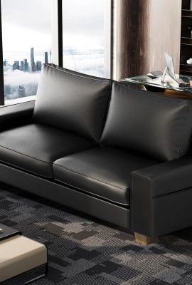 Faux Leather Couch, Mid Century Modern Comfy Loveseat Sofa with Wide Arm, Side Pockets, Solid Wooden Frame for Office, Living Room and Bedroom, 2 Seater (Black, 71.25 Inches)