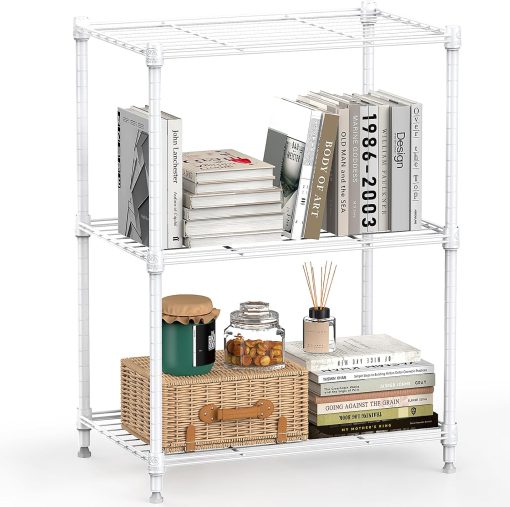 450 lbs Wire Storage Shelving 3-Tier Utility Shelving Unit Steel Organizer Wire Rack for Home,Kitchen,Office,White (11.8″ D x 17.7″ W x 26.3″ H)