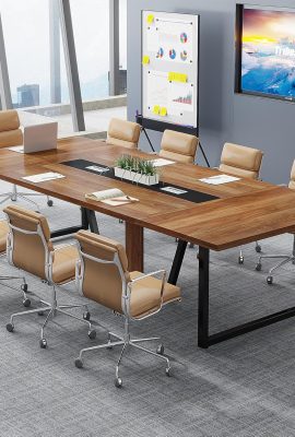 Tribesigns 8FT Conference Table, 94.49 L x 47.24 W x 29.53 H Inches Large Meeting Table/Podcast Table for 10 People, Business Style Wooden Training Table with Strong Metal Frame for Office Conference