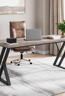 Tribesigns Writing Computer Desk, 55 inch Heavy Duty Study Desk with Z-Shaped Metal Leg, Modern Simple Home Office Computer Desk, Grey
