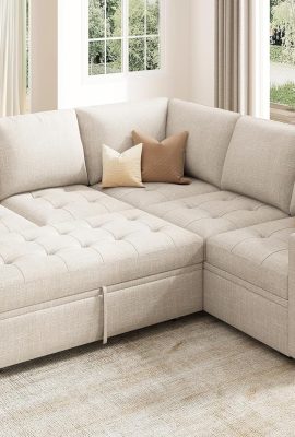 HONBAY Modular Sectional Sleeper Sofa with Pull Out Bed, Rearrangeable...