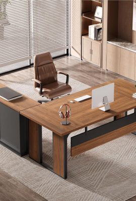 Tribesigns 63-Inch Executive Desk, L-Shaped Office Table with 47-Inch File Cabinet, Large Computer Desk with Storage Drawers and Shelves, Wood Business Furniture Set for Home Office, Brown and Black