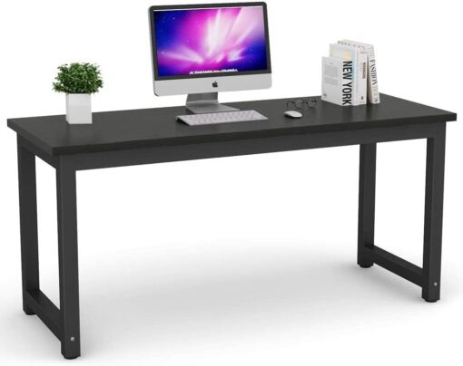 Tribesigns Modern Computer Desk, 63 inch Large Office Desk Computer Table Study Writing Desk Workstation for Home Office, Black Metal Frame