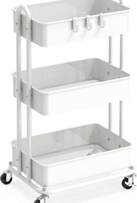 Simple Houseware 3-Tier Heavy Duty Metal Utility Rolling Cart, White