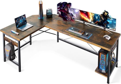 Coleshome 66″ L Shaped Larger Gaming Desk, Corner Computer Desk, Sturdy Home Office Computer Table, Writing Workstation, Vintage