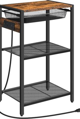 HOOBRO Tall End Table with Charging Station, Industrial Telephone...