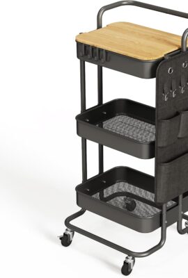 DTK 3 Tier Metal Utility Rolling Cart with Table Top and Side Bags,... DTK 3 Tier Metal Utility Rolling Cart with Table Top and Side Bags,...