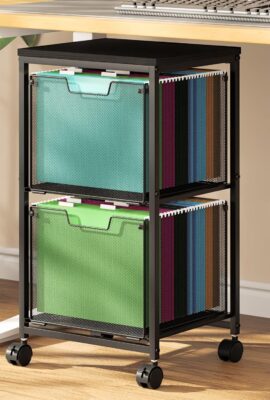 Rolling File Cart with 2 Storage Drawers, File Cabinet with Wheels, Hanging File Folder Organizer, Under Desk Storage, Printer Stand Utility Cart Filing Cabinet for Home Office,Black