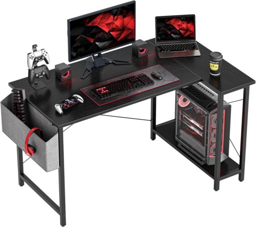 CubiCubi L Shaped Desk, 40 Inch Computer Desk with Reversible Storage Shelves Home Office Corner Desk Study Writing Table, Black