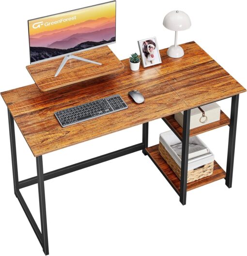 GreenForest Computer Desk with Monitor Stand,47 inch Home Office Desk with Reversible Storage Shelves Modern Writing Study Work Table,Easy Assembly,Walnut