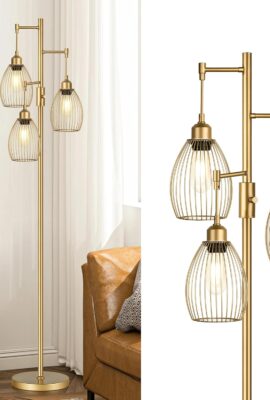 Dimmable Floor Lamp, Industrial Floor Lamps for Living Room, Gold...