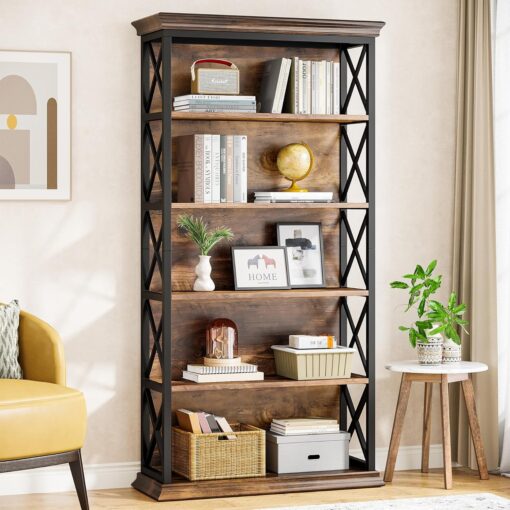 Tribesigns 6-Tier Bookcase, 71 Inches Industrial Bookshelves and Bookcases, Floor Standing 5 Shelf Display Storage Shelves Tall Bookcase for Home Office, Living Room, Bed Room, Brown and Black