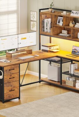 SEDETA L Shaped Computer Desk, 58” Office Desk with 3 Drawers...