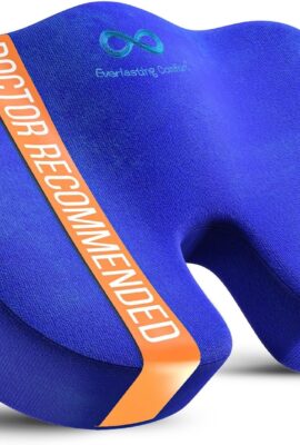 Everlasting Comfort Doctor Recommended Memory Foam Seat Cushion for Office Chairs & Car – Ergonomic Office Desk Accessories – Cushions for Tailbone Pain Relief, Sciatica (Blue, Large)