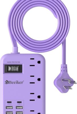 6 USB(2 USB C) Purple Travel Power Strip- 5Ft Lavender Extension Cord...