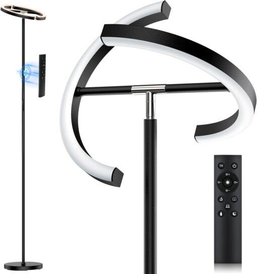 LED Floor Lamp – Rotatable Standing Lamp with Touch & Remote Control, 3000-6000K, 22W Modern Floor Reading Light, Dimmable Corner Uplighter for Living Room Bedroom Office, Black