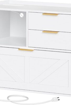 HOOBRO Lateral File Cabinet, Wooden Office Storage Drawers with Charging Station, Filing Cabinet for Home Office, A4/Letter/Legal-Sized Files, Printer Stand with Open Storage Spaces, White WT37UWJ01 HOOBRO Lateral File Cabinet, Wooden Office Storage Drawers with Charging Station, Filing Cabinet for Home Office, A4/Letter/Legal-Sized Files, Printer Stand with Open Storage Spaces, White WT37UWJ01