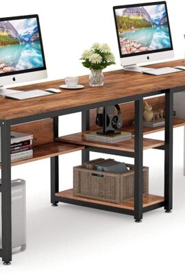 Tribesigns Two Person Desk with Bookshelf, 78.7 Computer Office Double...