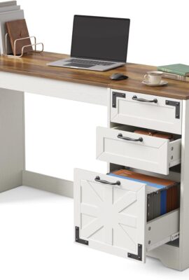 LITTLE TREE Office Desk with Drawers, 59″ Farmhouse Executive...