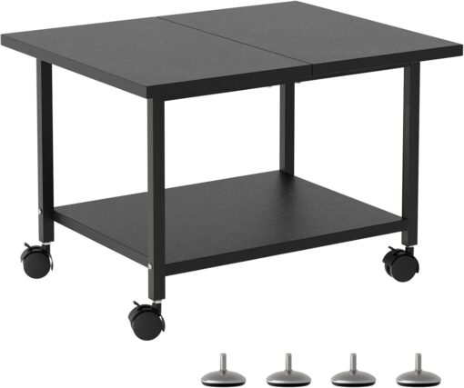 SwaaVee Printer Stand with Storage Under Desk Shelf, Desktop Printer Stand Organizer, Rolling Printer Cart Storage Paper Files Holder for Desk, Office, Home, (Black)