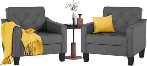 STHOUYN Living Room Chairs Grey Accent Chairs Set of 2, Waiting Room Arm Chairs, Reading Chairs for Bedroom Comfy Club Chair Tufted, Office Small Space (2, Grey)