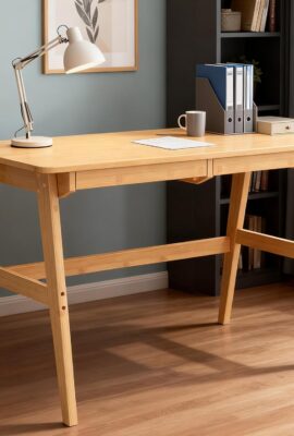 Nnewvante Writing Computer Desk 46″ Bamboo Home Office Table...